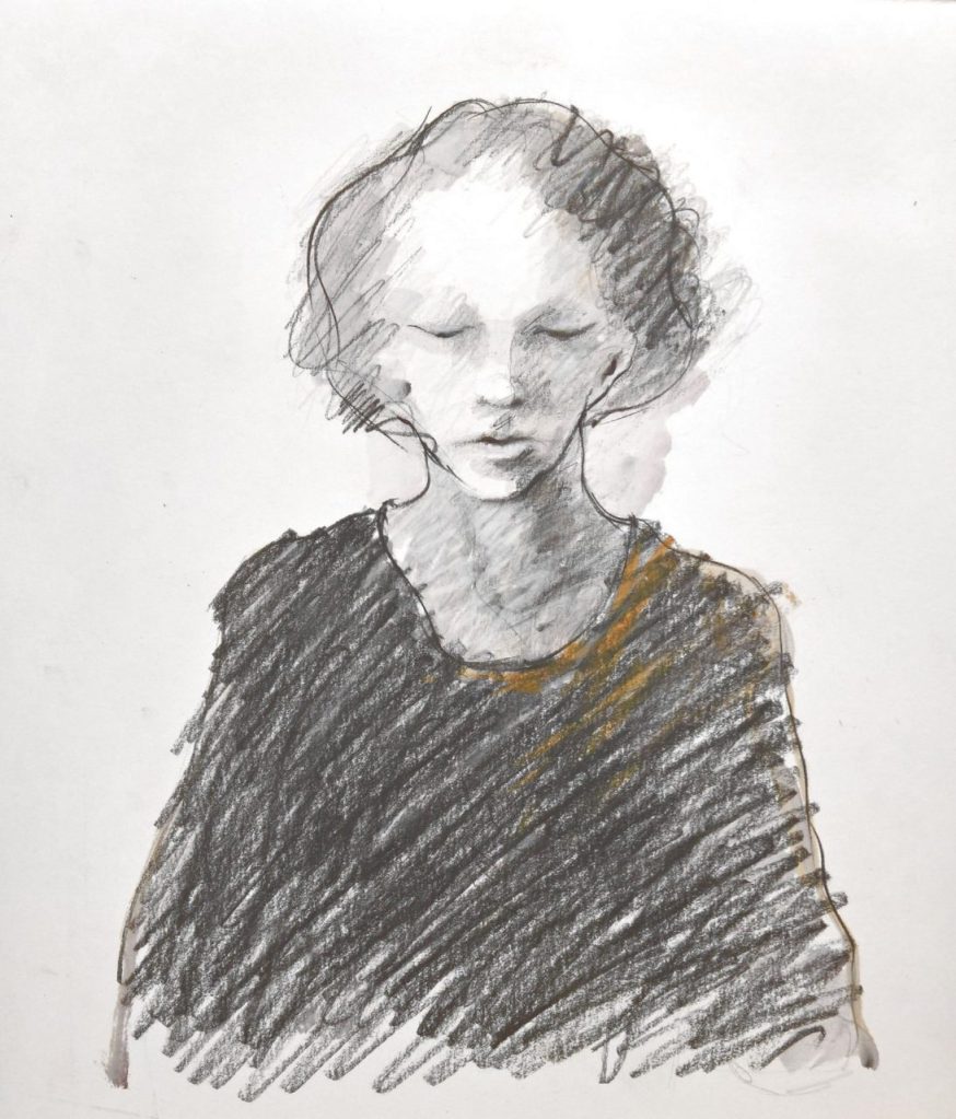 Angustia - grafito-carbonilla y aguada - 50x70cm