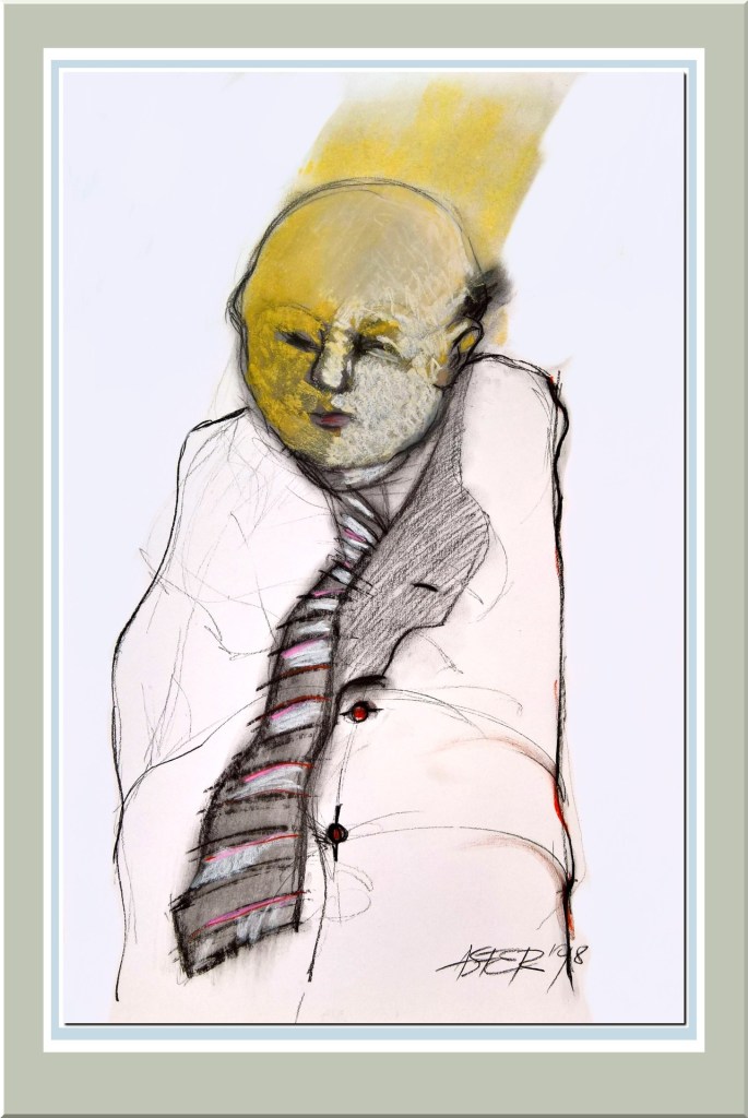 Hombre con corbata - carbonilla y tiza pastel - 1998